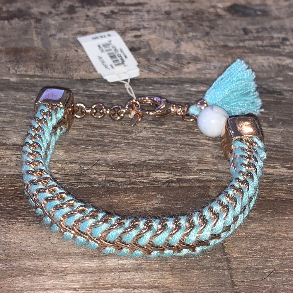 NEW Fossil Rose Gold Stainless Steel and Braided Turquoise Bracelet NWT